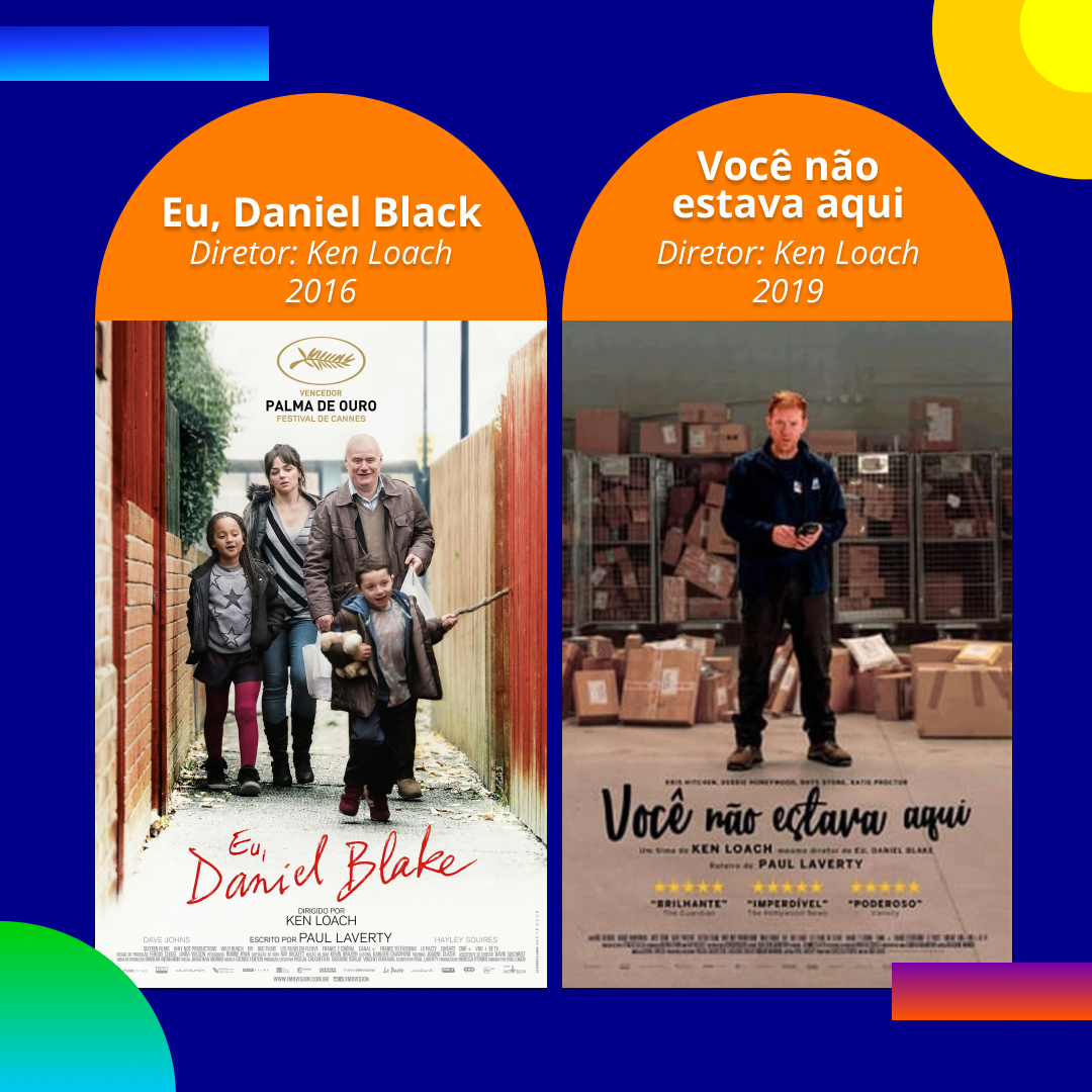 Cartazes dos filmes “Você Não Estava Aqui” e “Eu, Daniel Blake”